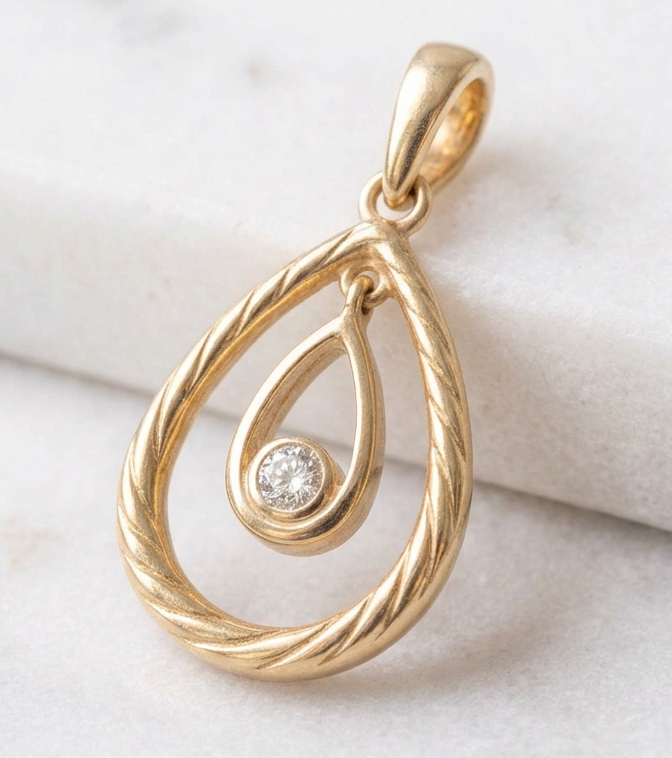 14 Carat Yellow Gold Diamond Teardrop Pendant