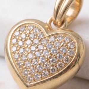 14 Carat Yellow Gold Pave Diamond Heart Pendant