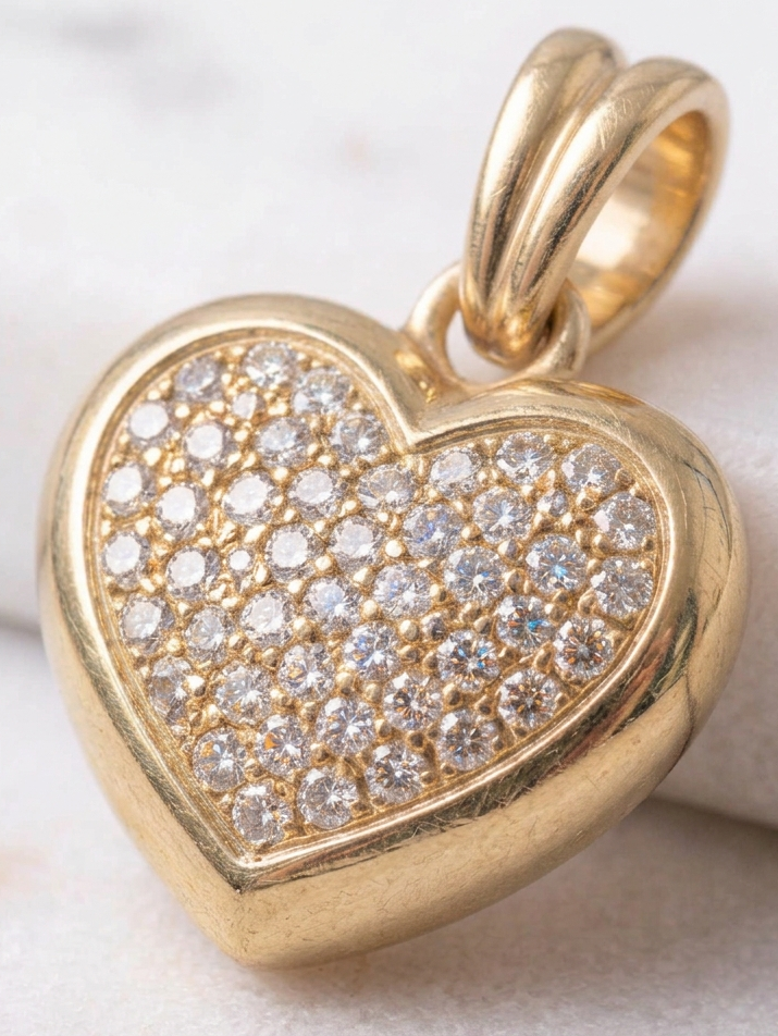 14 Carat Yellow Gold Pave Diamond Heart Pendant