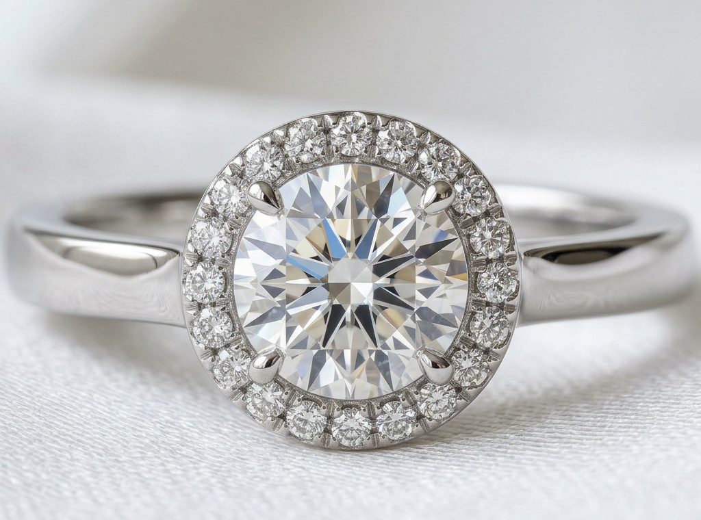 18 Carat White Gold Diamond Halo Ring