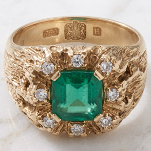 1970s Brutalist Emerald & Diamond Men's Ring