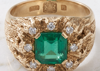 1970s Brutalist Emerald & Diamond Men’s Ring