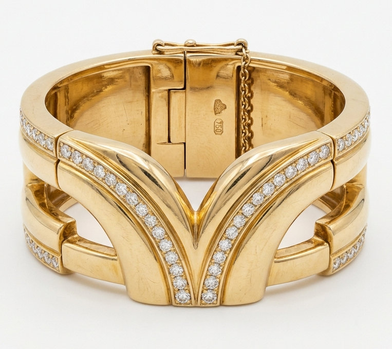 1980s Diamond and 18ct Gold Cuff