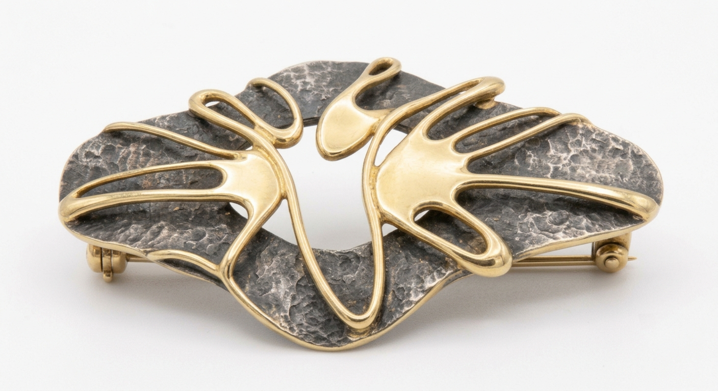 Mid-Century Brutalist Gold and Silver Freeform Brooch